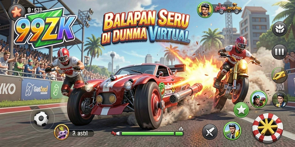 Screenshot gameplay 99ZK menampilkan aksi balapan yang mendebarkan.
