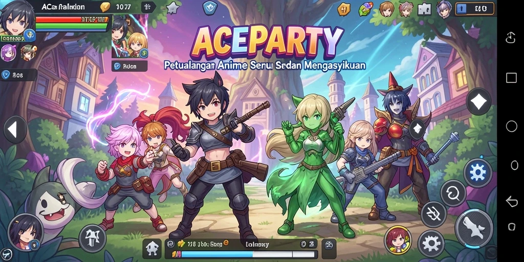 Tampilan gameplay ACEPARTY yang menakjubkan dengan karakter anime.