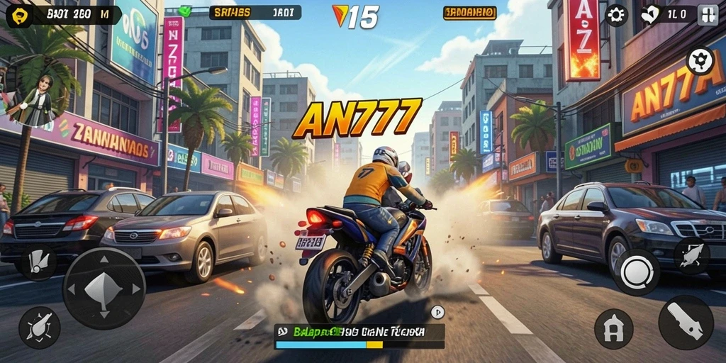 Tampilan gameplay AN777 dengan aksi balapan yang mendebarkan.