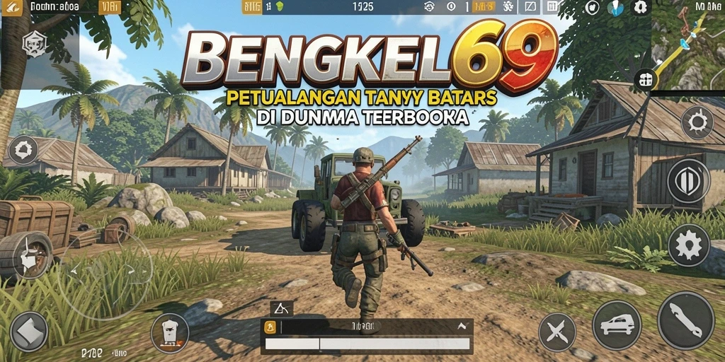 Screenshot utama BENGKEL69 menampilkan aksi eksplorasi di dunia terbuka.