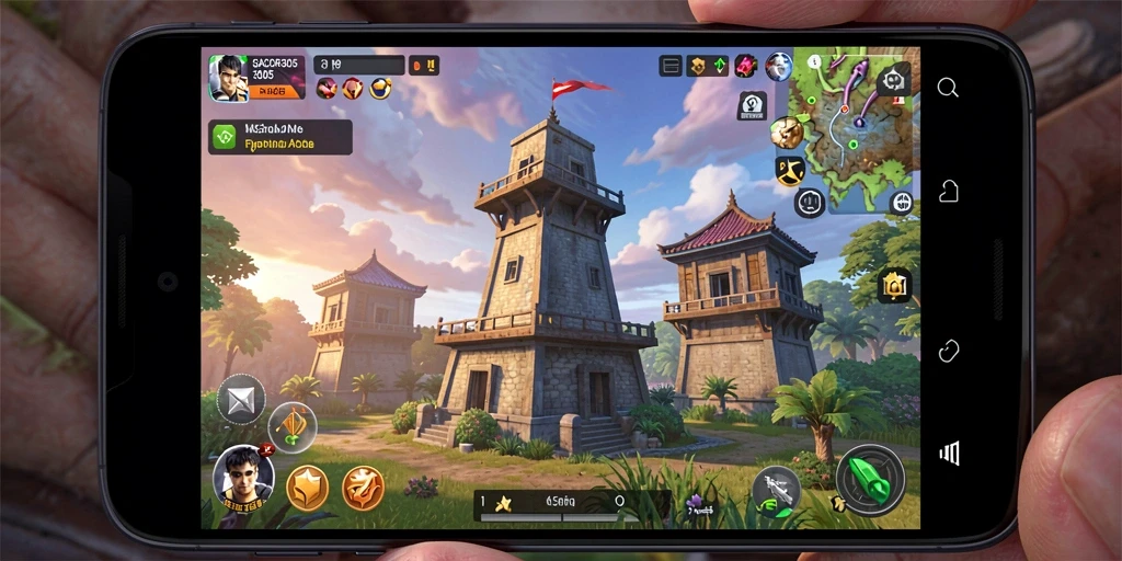 Tampilan gameplay GACOR305 dengan berbagai menara pertahanan yang strategis.