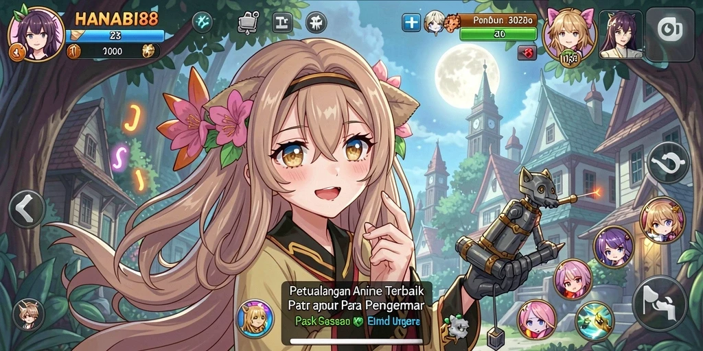Tangkapan layar gameplay HANABI88 menampilkan karakter anime yang dinamis.