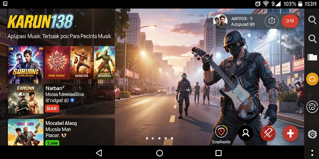 Screenshot utama KARUN138 menampilkan interaksi pengguna dengan fitur musik.