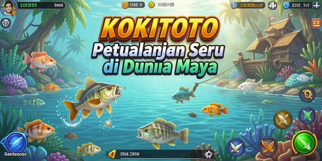 Screenshot gameplay KOKITOTO menunjukkan pengalaman memancing yang mendebarkan.