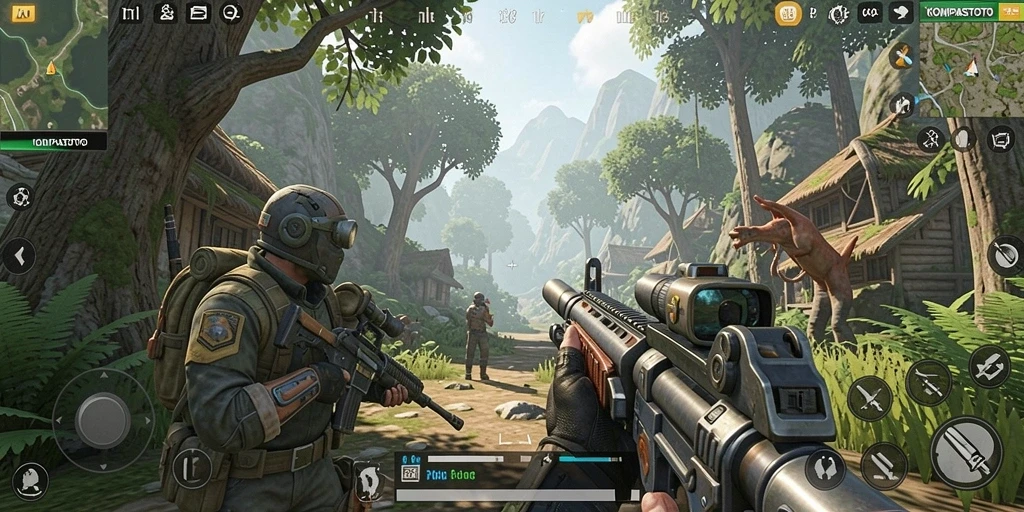 Tampilan gameplay intens KOMPASTOTO dengan aksi TPS yang mengasyikkan.