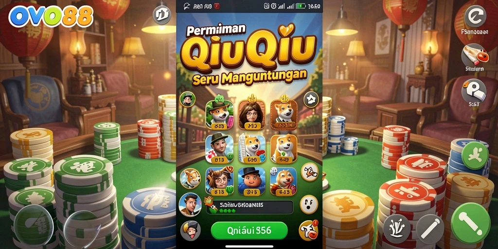 Tampilan gameplay seru dalam game QiuQiu OVO88.