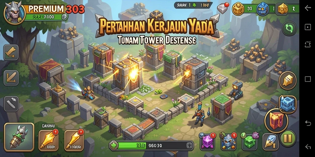 Tangkapan layar dari gameplay Tower Defense PREMIUM303 yang menegangkan.