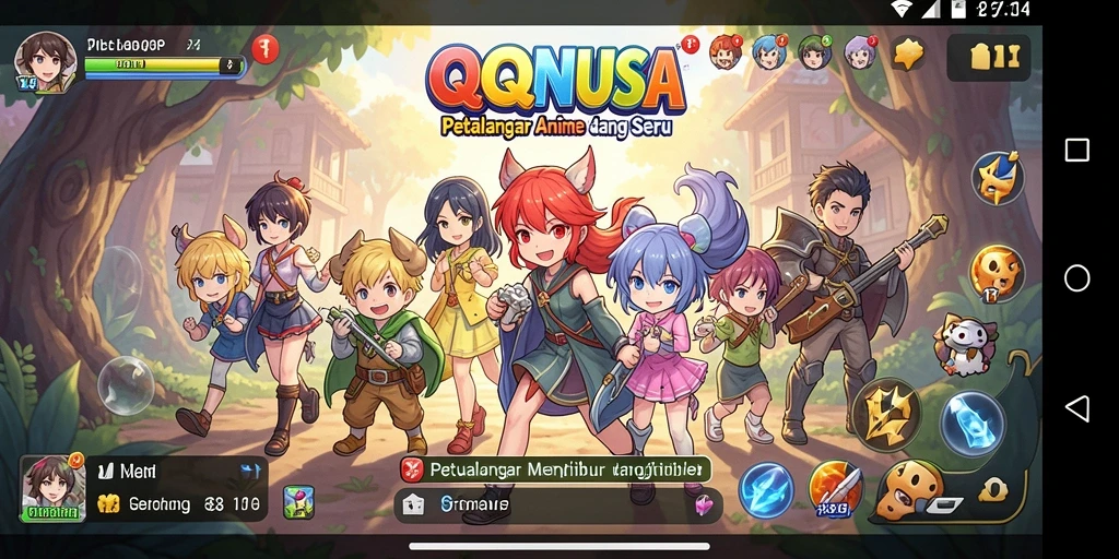 Gameplay menakjubkan QQNUSA dengan karakter anime yang menawan.