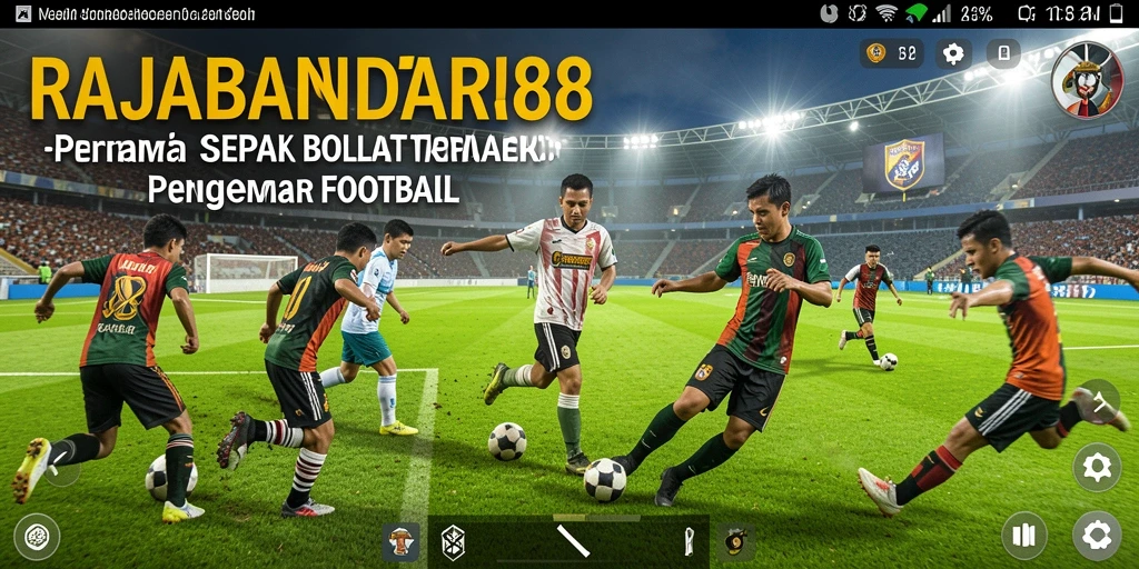 Screenshot utama RAJABANDAR88 menampilkan aksi sepak bola yang menegangkan.