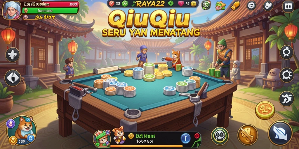 Screenshot gameplay QiuQiu di RAYA22 menunjukkan aksi seru dan kompetitif.