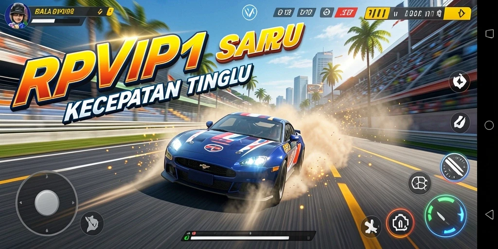 Screenshot RPVIP1 menampilkan aksi balap yang mendebarkan.