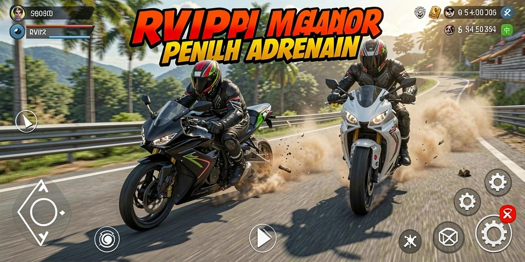 Tampilan gameplay RVIP2 menampilkan aksi balapan motor yang mendebarkan.