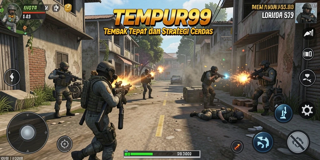 Screenshot TEMPUR99 menampilkan aksi tembak-menembak yang seru.