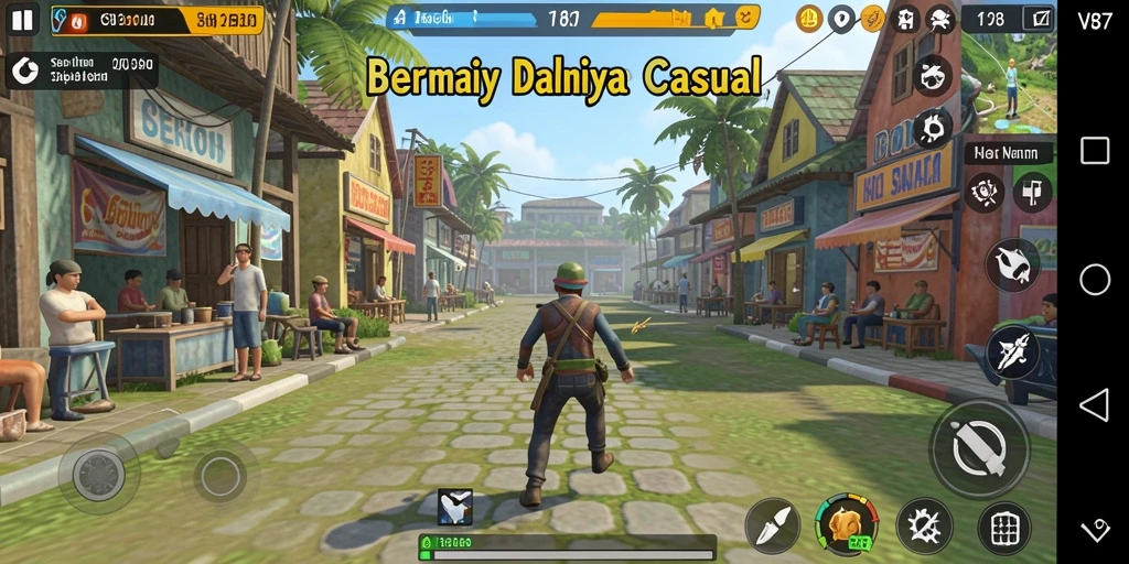 Screenshot V87 menunjukkan gameplay seru dengan karakter yang lucu.