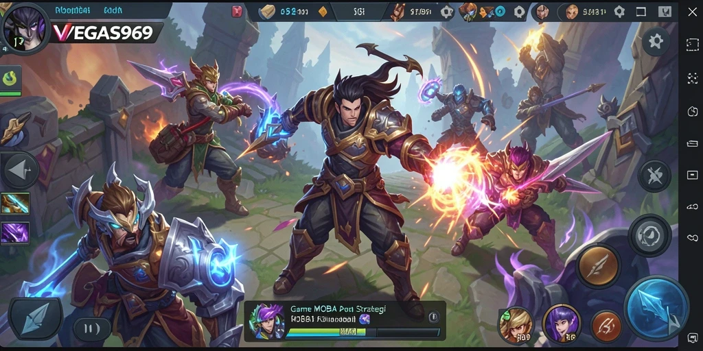 Screenshot menunjukkan aksi seru dalam pertarungan MOBA di VEGAS969.