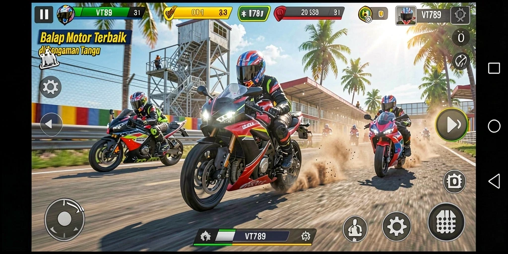 Gameplay mendebarkan dari VT789 dengan balapan motor yang intens.