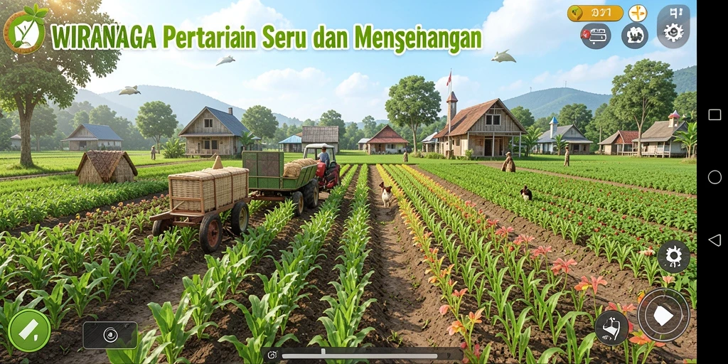 Tampilan gameplay seru dalam WIRANAGA saat bertani di ladang.