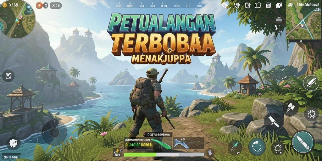 Screenshot gameplay X168 menampilkan petualangan di dunia terbuka.